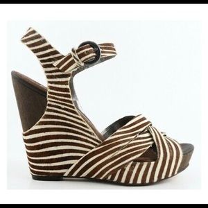 Sam Edelman Zebra Wedge Leather Upper Real Fur Size 7.5 M